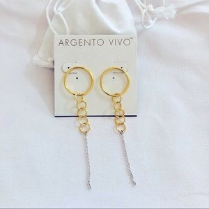 Argento Vivo Circle Post Chain Drop Earrings, two toned gold and silver, New